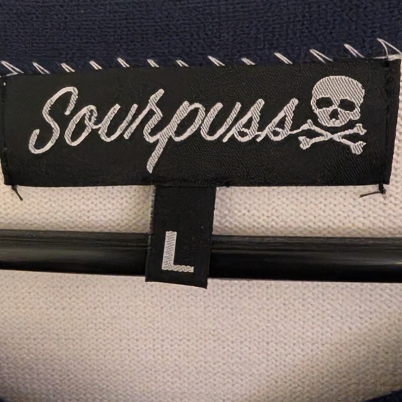 Sourpuss Blue and Red Cardigan Sweater - Picture 3 of 3